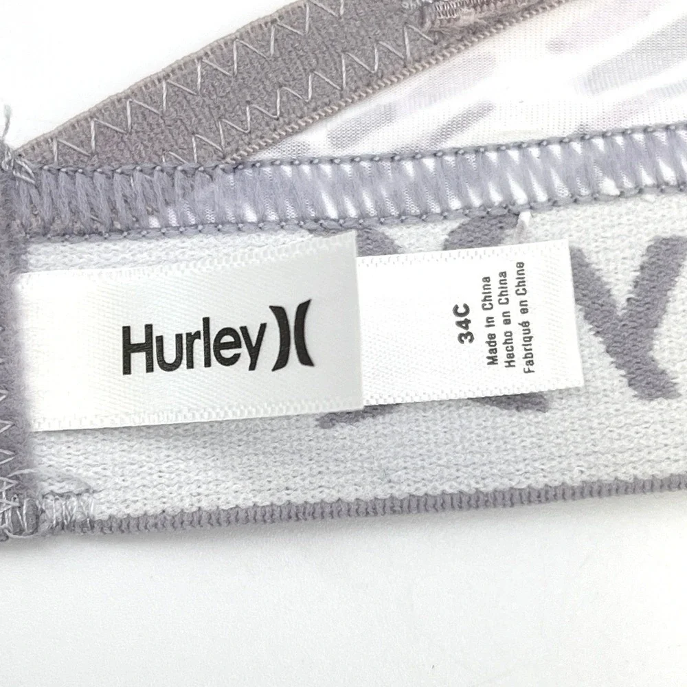 Hurley Wirefree Bra Women 34C Stretch Herringbone Logo Sporty Coastal Beach